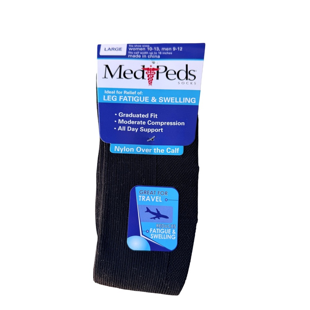 2 Pair MedPeds Compression & Health Circle Diabetic Socks Black Large Cotton